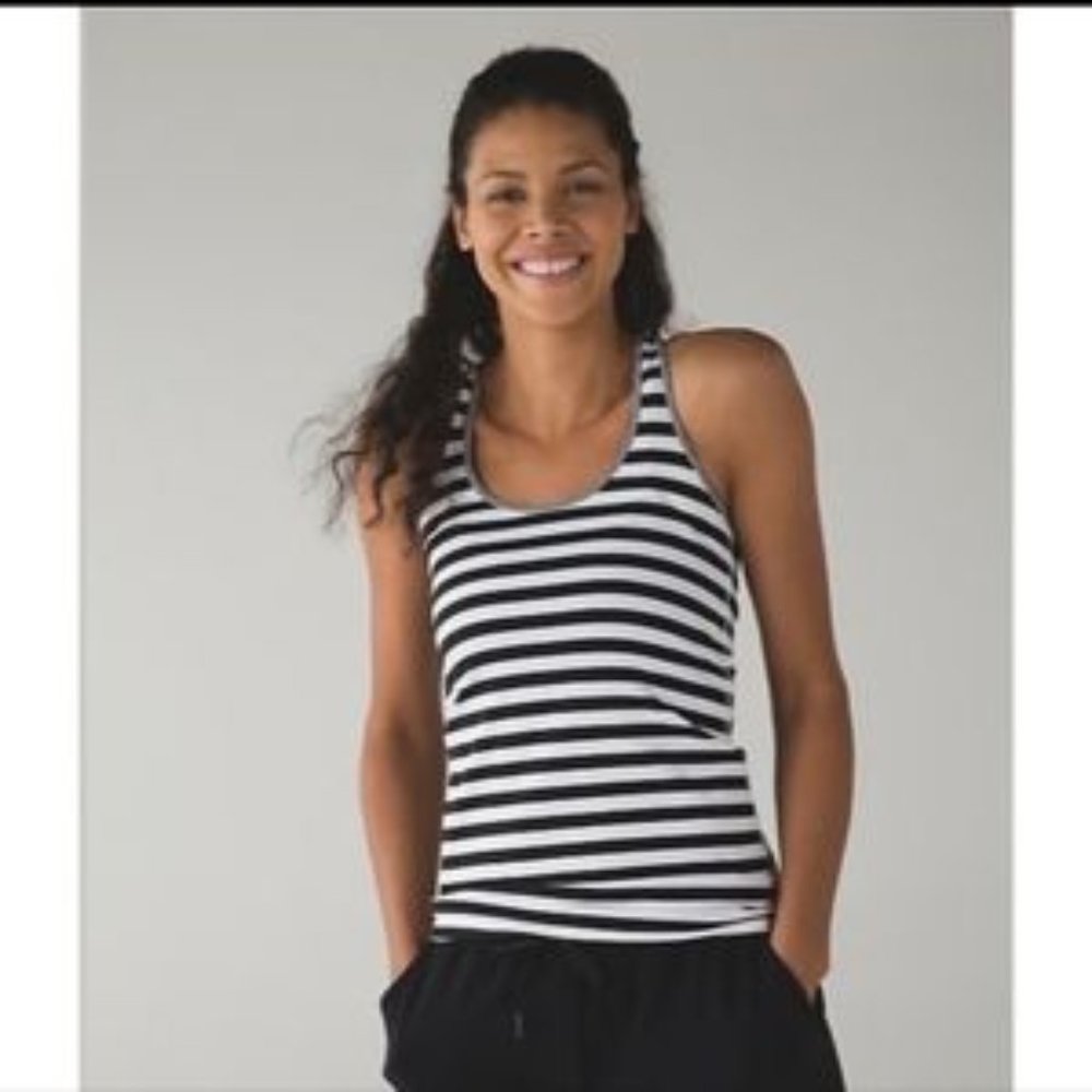 Lululemon Athletic Yoga Tank Top Black and White Stripes Size 4